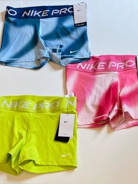 Nike Pro shorts NWT med support mid rise 3" length SET OF 3 mixed all MEDIUM NEW